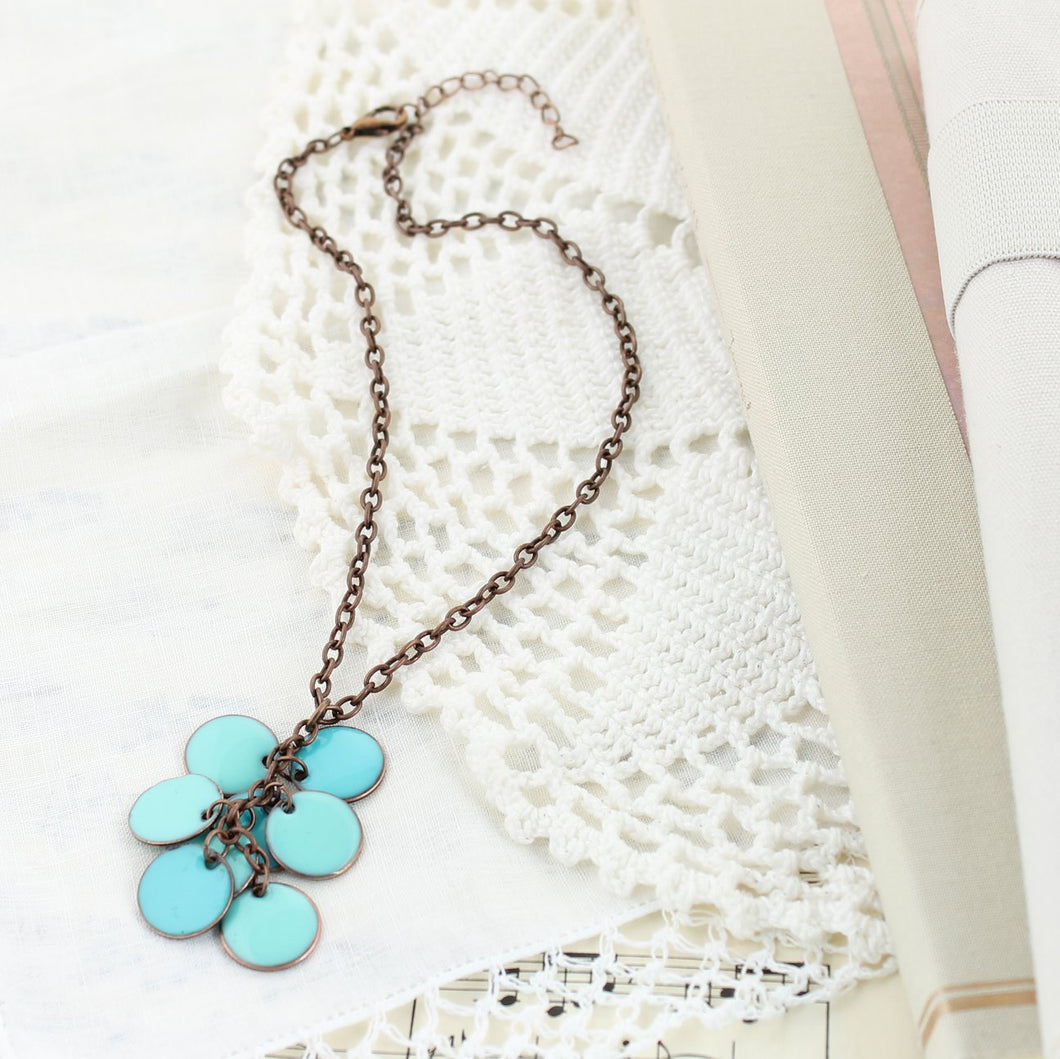 Turquoise Enamel & Copper 14” Necklace