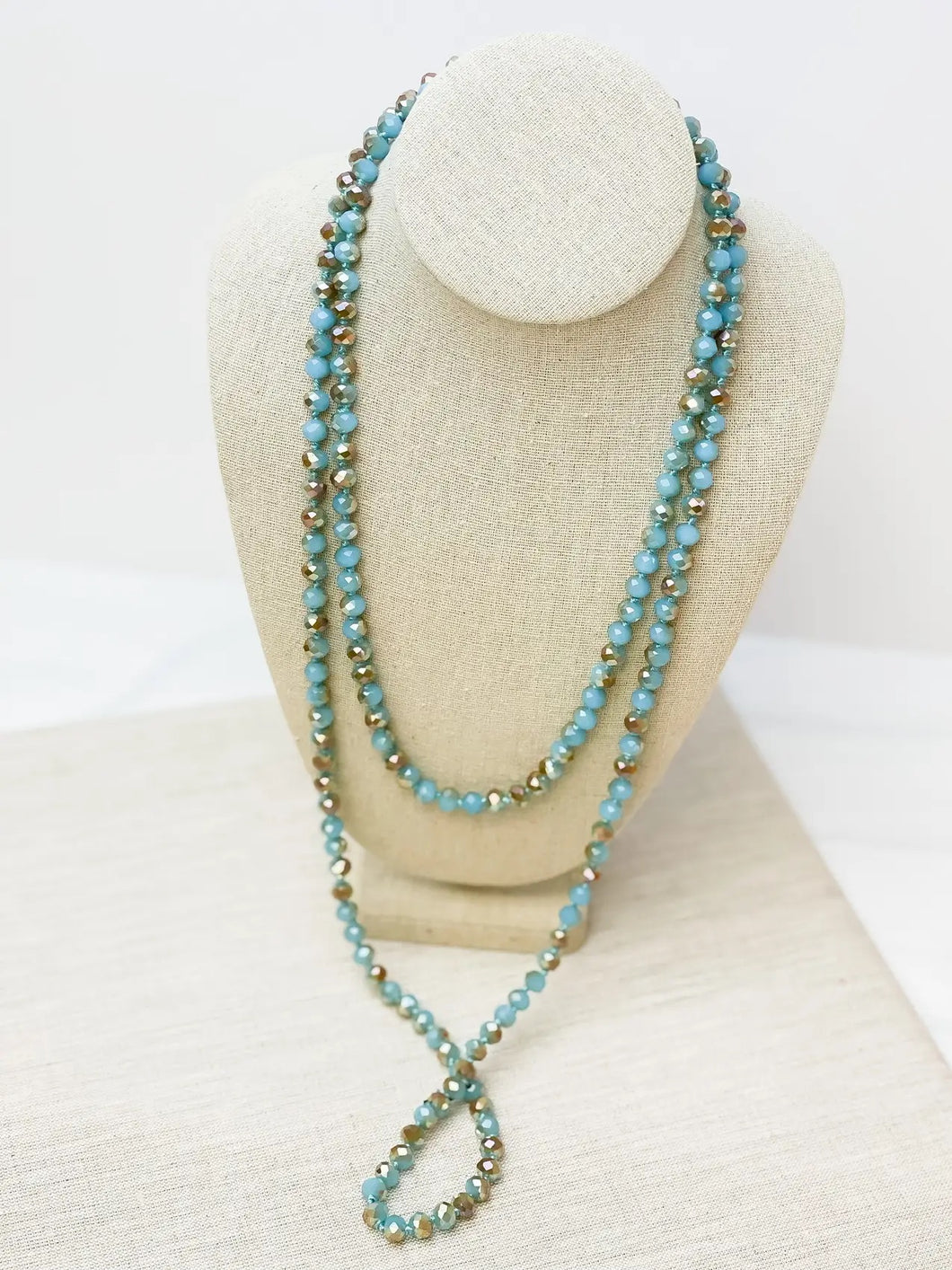 Turquoise and Gold Long Beaded Necklace