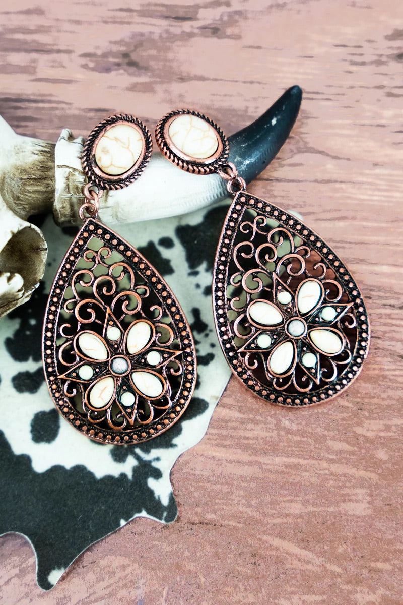 Sicilia Howlite and Coppertone Teardrop Earrings