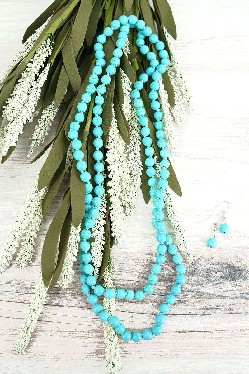 Turquoise Bead Endless Necklace and Earring Set